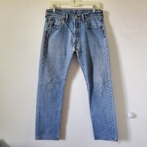 Vintage Levis 501 Mens Jeans 32x32 Blue Ripped Faded Button Fly Hole Grunge